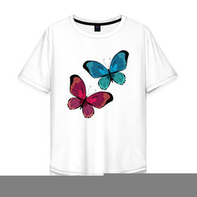 Мужская футболка хлопок Oversize с принтом Бабочки. в Кировске, 100% хлопок | свободный крой, круглый ворот, “спинка” длиннее передней части | бабочка | бабочки | животные | красота | насекомые | природа | яркий