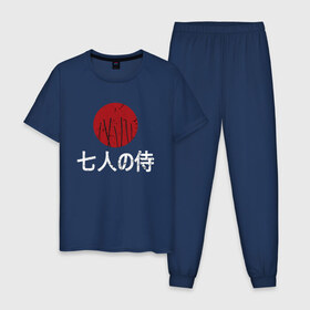 Мужская пижама хлопок с принтом Seven Samurai в Кировске, 100% хлопок | брюки и футболка прямого кроя, без карманов, на брюках мягкая резинка на поясе и по низу штанин
 | Тематика изображения на принте: 7 | anime | japan | ninja | samurai | senpai | аниме | катана | кровь | кун | меч | ниндзя | ониме | сакура | самураи | самурай | семпай | сенпай | сенсей | тян | япония