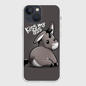 Чехол для iPhone 13 mini с принтом Мягкий ослик в Кировске,  |  | Тематика изображения на принте: bach | best | comedy | daily | funny | kiss | my | soft | vines | vlogger | vlogs | комедия | мягкий | осел | ослик | поцелуй | прикол | серый | смешной