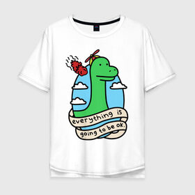Мужская футболка хлопок Oversize с принтом Dinosaur в Кировске, 100% хлопок | свободный крой, круглый ворот, “спинка” длиннее передней части | Тематика изображения на принте: дино | динозавр | метиорит
