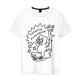 Мужская футболка хлопок с принтом Awesome Shark в Кировске, 100% хлопок | прямой крой, круглый вырез горловины, длина до линии бедер, слегка спущенное плечо. | cat | citty | кот | кошак | кошара | кошка