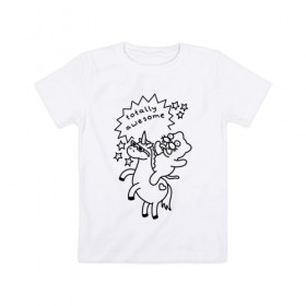 Детская футболка хлопок с принтом Awesome Unicorn в Кировске, 100% хлопок | круглый вырез горловины, полуприлегающий силуэт, длина до линии бедер | cat | citty | кот | кошак | кошара | кошка