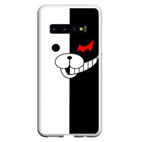 Чехол для Samsung Galaxy S10 с принтом MONOKUMA (КАПЮШОН) в Кировске, Силикон | Область печати: задняя сторона чехла, без боковых панелей | Тематика изображения на принте: anime | bear | black  white | danganronpa | kurokuma | monodam | monokuma | monomi | monotaro | pink | rabbit | school | shirokuma | аниме | главарь | мoноми | монокума | черно белый | школа