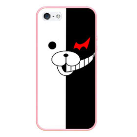 Чехол для iPhone 5/5S матовый с принтом MONOKUMA (КАПЮШОН) в Кировске, Силикон | Область печати: задняя сторона чехла, без боковых панелей | Тематика изображения на принте: anime | bear | black  white | danganronpa | kurokuma | monodam | monokuma | monomi | monotaro | pink | rabbit | school | shirokuma | аниме | главарь | мoноми | монокума | черно белый | школа