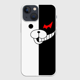 Чехол для iPhone 13 mini с принтом MONOKUMA (КАПЮШОН) | МОНОКУМА в Кировске,  |  | anime | bear | black  white | danganronpa | kurokuma | monodam | monokuma | monomi | monotaro | pink | rabbit | school | shirokuma | аниме | главарь | мoноми | монокума | черно белый | школа