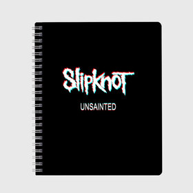 Тетрадь с принтом Slipknot Unsainted в Кировске, 100% бумага | 48 листов, плотность листов — 60 г/м2, плотность картонной обложки — 250 г/м2. Листы скреплены сбоку удобной пружинной спиралью. Уголки страниц и обложки скругленные. Цвет линий — светло-серый
 | Тематика изображения на принте: 2019 | metal | music | new | rock | single | slipknot | unsainted