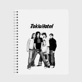 Тетрадь с принтом Tokio Hotel в Кировске, 100% бумага | 48 листов, плотность листов — 60 г/м2, плотность картонной обложки — 250 г/м2. Листы скреплены сбоку удобной пружинной спиралью. Уголки страниц и обложки скругленные. Цвет линий — светло-серый
 | alternative rock | band | bill kaulitz | boys | german | hotel | music | pop rock | powerpop | synthpop | tokyo | tom ka | альтернативный рок | билл каулитц | георг листинг | группа | густав шефер | мальчики | музыка | немецкая | отель | пауэр поп