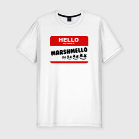 Мужская футболка премиум с принтом MARSHMELLO в Кировске, 92% хлопок, 8% лайкра | приталенный силуэт, круглый вырез ворота, длина до линии бедра, короткий рукав | dj | marshmello | music | smile | зефир | маршмелоу | музыка