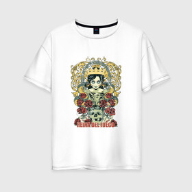 Женская футболка хлопок Oversize с принтом Королева игры в Кировске, 100% хлопок | свободный крой, круглый ворот, спущенный рукав, длина до линии бедер
 | девушка | змея | корона | роза | татуировка | череп