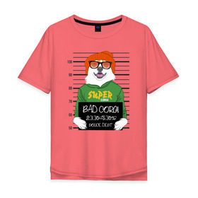 Мужская футболка хлопок Oversize с принтом Плохой Корги в Кировске, 100% хлопок | свободный крой, круглый ворот, “спинка” длиннее передней части | corgi | банда | бандит | гангстер | заключенный | корги | собака | собаки