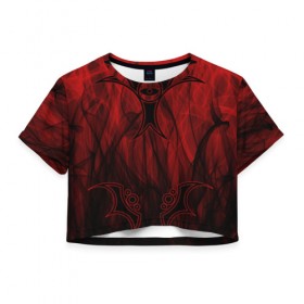 Женская футболка Cropp-top с принтом Red-n-black okto в Кировске, 100% полиэстер | круглая горловина, длина футболки до линии талии, рукава с отворотами | okto | байкер | всевидящее око | геометрия | красный | мото | огонь | узор | чёрный