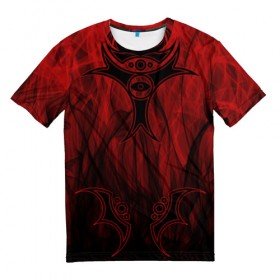 Мужская футболка 3D с принтом Red-n-black okto в Кировске, 100% полиэфир | прямой крой, круглый вырез горловины, длина до линии бедер | okto | байкер | всевидящее око | геометрия | красный | мото | огонь | узор | чёрный