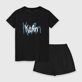 Женская пижама с шортиками хлопок с принтом Korn в Кировске, 100% хлопок | футболка прямого кроя, шорты свободные с широкой мягкой резинкой | korn | koяn | джонатан дэвис | корн | ню метал | нюметал | рок