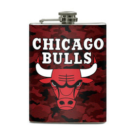 Фляга с принтом Chicago Bulls в Кировске, металлический корпус | емкость 0,22 л, размер 125 х 94 мм. Виниловая наклейка запечатывается полностью | 