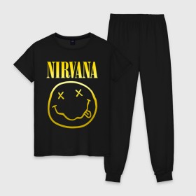 Женская пижама хлопок с принтом NIRVANA (НА СПИНЕ) в Кировске, 100% хлопок | брюки и футболка прямого кроя, без карманов, на брюках мягкая резинка на поясе и по низу штанин | nirvana | альтернативный рок | гранж | группа | курт кобейн | логотип нирвана | музыка | нирвана | песни | рок