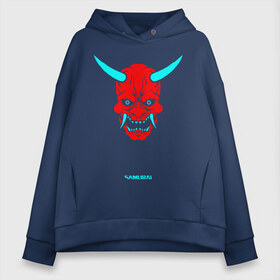 Женское худи Oversize хлопок с принтом SAMURAI DEMON в Кировске, френч-терри — 70% хлопок, 30% полиэстер. Мягкий теплый начес внутри —100% хлопок | боковые карманы, эластичные манжеты и нижняя кромка, капюшон на магнитной кнопке | 2019 | cd project red | cyberpunk 2077 | hacker | keanu reeves | maelstrom | militech | night city | quadra | samurai | sci fi | trauma team | v | ви | киану ривз | киберпанк 2077 | логотип | роботы | самураи | фантаст