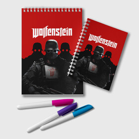 Блокнот с принтом Wolfenstein в Кировске, 100% бумага | 48 листов, плотность листов — 60 г/м2, плотность картонной обложки — 250 г/м2. Листы скреплены удобной пружинной спиралью. Цвет линий — светло-серый
 | Тематика изображения на принте: cyberpilot | new colossus | new order | old blood | wolfenstein | youngblood | игры