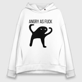 Женское худи Oversize хлопок с принтом Angry as Fuck в Кировске, френч-терри — 70% хлопок, 30% полиэстер. Мягкий теплый начес внутри —100% хлопок | боковые карманы, эластичные манжеты и нижняя кромка, капюшон на магнитной кнопке | Тематика изображения на принте: angry | cat | meme | truxkot19 | кот | мем | ъуъ