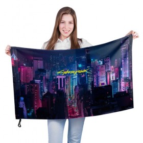 Флаг 3D с принтом CYBERPUNK 2077 в Кировске, 100% полиэстер | плотность ткани — 95 г/м2, размер — 67 х 109 см. Принт наносится с одной стороны | 