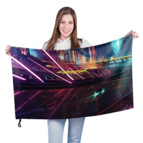 Флаг 3D с принтом CYBERPUNK 2077 в Кировске, 100% полиэстер | плотность ткани — 95 г/м2, размер — 67 х 109 см. Принт наносится с одной стороны | 