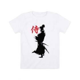 Детская футболка хлопок с принтом Самурай в Кировске, 100% хлопок | круглый вырез горловины, полуприлегающий силуэт, длина до линии бедер | воин | восточные | дух | единоборства | иероглиф | катана | о.м.с.к. | самурай | самурайский | сегун | япония