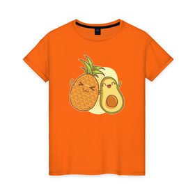 Женская футболка хлопок с принтом Ананас и Авокадо в Кировске, 100% хлопок | прямой крой, круглый вырез горловины, длина до линии бедер, слегка спущенное плечо | summer | еда | летние | лето | фрукты