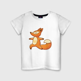 Детская футболка хлопок с принтом Лисенок занимается йогой в Кировске, 100% хлопок | круглый вырез горловины, полуприлегающий силуэт, длина до линии бедер | fox | гимнастика | йога | лис | лиса | лисенок | рыжая | упражнения