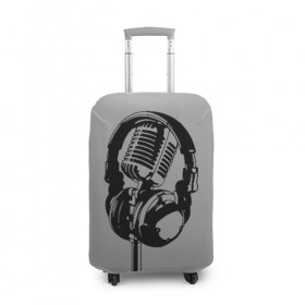 Чехол для чемодана 3D с принтом Микрофон в Кировске, 86% полиэфир, 14% спандекс | двустороннее нанесение принта, прорези для ручек и колес | black | gray | headphones | microphone | music | music lover | sound | звук | меломан | микрофон | музыка | наушники | серый | черный