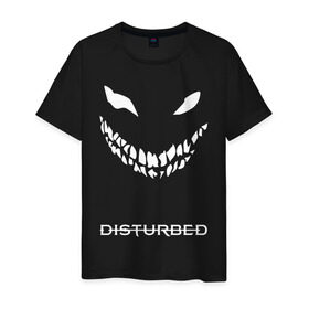 Мужская футболка хлопок с принтом DISTURBED FACE в Кировске, 100% хлопок | прямой крой, круглый вырез горловины, длина до линии бедер, слегка спущенное плечо. | disturbed | music | rock | группа | музыка | музыканты | рок