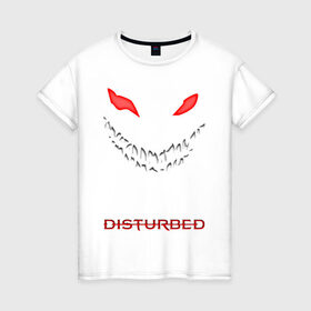 Женская футболка хлопок с принтом DISTURBED FACE в Кировске, 100% хлопок | прямой крой, круглый вырез горловины, длина до линии бедер, слегка спущенное плечо | disturbed | music | rock | группа | музыка | музыканты | рок