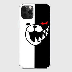 Чехол для iPhone 12 Pro с принтом Monokuma открыл рот в Кировске, силикон | область печати: задняя сторона чехла, без боковых панелей | Тематика изображения на принте: anime | bear | black  white | danganronpa | kurokuma | monodam | monokuma | monomi | monotaro | pink | rabbit | school | shirokuma | аниме | главарь | мoноми | монокума | черно белый | школа