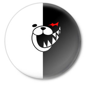 Значок с принтом MONOKUMA в Кировске,  металл | круглая форма, металлическая застежка в виде булавки | Тематика изображения на принте: anime | bear | black  white | danganronpa | kurokuma | monodam | monokuma | monomi | monotaro | pink | rabbit | school | shirokuma | аниме | главарь | мoноми | монокума | черно белый | школа