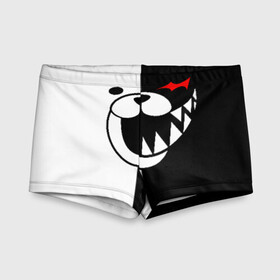 Детские купальные плавки 3D с принтом Monokuma открыл рот в Кировске, Полиэстер 85%, Спандекс 15% | Слитный крой, подклад по переду изделия, узкие бретели | anime | bear | black  white | danganronpa | kurokuma | monodam | monokuma | monomi | monotaro | pink | rabbit | school | shirokuma | аниме | главарь | мoноми | монокума | черно белый | школа