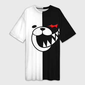 Платье-футболка 3D с принтом Monokuma открыл рот в Кировске,  |  | anime | bear | black  white | danganronpa | kurokuma | monodam | monokuma | monomi | monotaro | pink | rabbit | school | shirokuma | аниме | главарь | мoноми | монокума | черно белый | школа