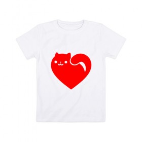 Детская футболка хлопок с принтом Love Cat в Кировске, 100% хлопок | круглый вырез горловины, полуприлегающий силуэт, длина до линии бедер | animal | cat | cute | heart | kitty | meow | друг | животные | киска | китти | кот | котенок | котик | кошечка | кошка | лев | леопард | любовь | милый | мур | мышь | мяу | пантера | питомец | рысь | сердце | тигр | улыбка