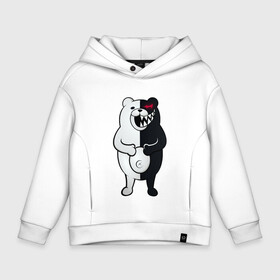 Детское худи Oversize хлопок с принтом MONOKUMA в Кировске, френч-терри — 70% хлопок, 30% полиэстер. Мягкий теплый начес внутри —100% хлопок | боковые карманы, эластичные манжеты и нижняя кромка, капюшон на магнитной кнопке | anime | bear | black  white | danganronpa | kurokuma | monodam | monokuma | monomi | monotaro | pink | rabbit | school | shirokuma | аниме | главарь | мoноми | монокума | черно белый | школа