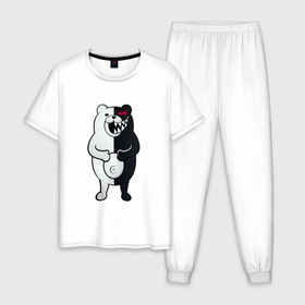 Мужская пижама хлопок с принтом MONOKUMA в Кировске, 100% хлопок | брюки и футболка прямого кроя, без карманов, на брюках мягкая резинка на поясе и по низу штанин
 | anime | bear | black  white | danganronpa | kurokuma | monodam | monokuma | monomi | monotaro | pink | rabbit | school | shirokuma | аниме | главарь | мoноми | монокума | черно белый | школа
