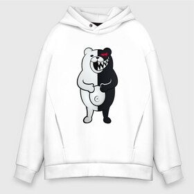 Мужское худи Oversize хлопок с принтом MONOKUMA в Кировске, френч-терри — 70% хлопок, 30% полиэстер. Мягкий теплый начес внутри —100% хлопок | боковые карманы, эластичные манжеты и нижняя кромка, капюшон на магнитной кнопке | Тематика изображения на принте: anime | bear | black  white | danganronpa | kurokuma | monodam | monokuma | monomi | monotaro | pink | rabbit | school | shirokuma | аниме | главарь | мoноми | монокума | черно белый | школа