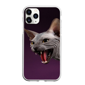 Чехол для iPhone 11 Pro Max матовый с принтом Сфинкс в Кировске, Силикон |  | aggressive | angry | animal | bald | breed | cat | dangerous | fangs | gray | purple | sphinx | агрессивный | животное | злой | клыки | кот | лысый | опасный | порода | серый | сфинкс | фиолетовый
