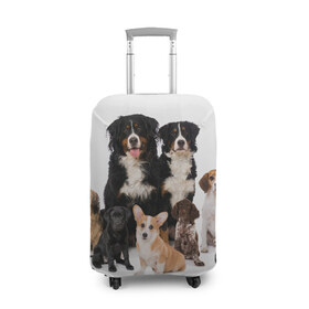 Чехол для чемодана 3D с принтом Породистые собаки в Кировске, 86% полиэфир, 14% спандекс | двустороннее нанесение принта, прорези для ручек и колес | animal | bernese | breed | bulldog | corgi | cute | dog | french | funny | jack | labrador | mountain dog | muzzle | paws | pug | puppy | spaniel | бернский | бульдог | джек рассел | животное | забавный | зенненхунд | корги | лабрадор | лапы | милый