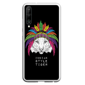 Чехол для Honor P30 с принтом Indian style tiger в Кировске, Силикон | Область печати: задняя сторона чехла, без боковых панелей | animal | ethnic | feathers | multicolored | muzzle | predator | tiger | животное | перья | разноцветный | тигр | этнический