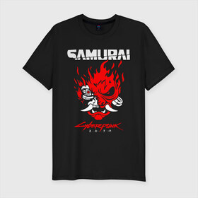 Мужская футболка премиум с принтом Cyberpunk 2077 в Кировске, 92% хлопок, 8% лайкра | приталенный силуэт, круглый вырез ворота, длина до линии бедра, короткий рукав | cyberpunk | cyberpunk 2077 | samurai | игры | киану ривз | киберпанк | самурай