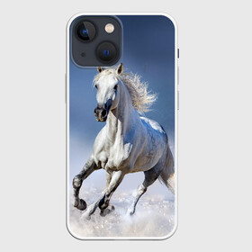 Чехол для iPhone 13 mini с принтом Белая лошадь в Кировске,  |  | animal | beautiful | gloss | horse | mane | mustang | muzzle | nature | snow | white | wild | winter | белый | грива | дикий | животное | зима | конь | красивый | лоск | лошадь | мустанг | природа | скакун | снег