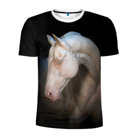 Мужская футболка 3D спортивная с принтом Белая лошадь в Кировске, 100% полиэстер с улучшенными характеристиками | приталенный силуэт, круглая горловина, широкие плечи, сужается к линии бедра | Тематика изображения на принте: animal | black | breed | horse | muscle | muzzle | strength | unusual | white | белый | животное | конь | лошадь | мышцы | необычный | порода | сила | скакун