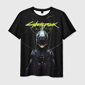 Мужская футболка 3D с принтом Cyberpunk 2077 в Кировске, 100% полиэфир | прямой крой, круглый вырез горловины, длина до линии бедер | cyberpunk | cyberpunk 2077 | samurai | игры | киану ривз | киберпанк | самурай
