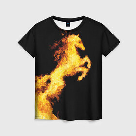 Женская футболка 3D с принтом Огненный конь в Кировске, 100% полиэфир ( синтетическое хлопкоподобное полотно) | прямой крой, круглый вырез горловины, длина до линии бедер | animal | beautiful | black | fiery | fire | horse | mane | wild | грива | дикий | животное | конь | красивый | лошадь | огненный | огонь | скакун | черный