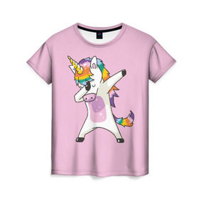 Женская футболка 3D с принтом Единорог в Кировске, 100% полиэфир ( синтетическое хлопкоподобное полотно) | прямой крой, круглый вырез горловины, длина до линии бедер | animal | cool | cute | fabulous | horn | horse | magical | pink | rainbow | unicorn | волшебный | единорог | животное | лошадь | милый | прикольный | радуга | рог | розовый | сказочный