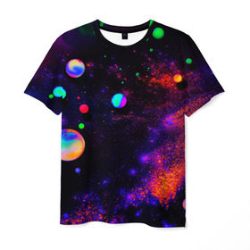 Мужская футболка 3D с принтом Неоновый Космос в Кировске, 100% полиэфир | прямой крой, круглый вырез горловины, длина до линии бедер | вселенная | космос | неон | неоновый космос | неоновый принт