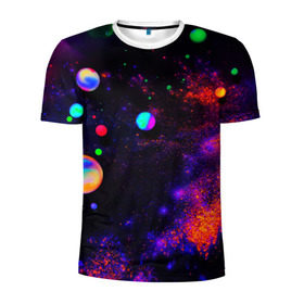 Мужская футболка 3D спортивная с принтом Неоновый Космос в Кировске, 100% полиэстер с улучшенными характеристиками | приталенный силуэт, круглая горловина, широкие плечи, сужается к линии бедра | вселенная | космос | неон | неоновый космос | неоновый принт