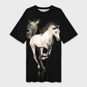 Платье-футболка 3D с принтом Серный в яблоках конь в Кировске,  |  | animal | beautiful | black | gloss | horse | mane | mustang | muzzle | white | wild | белый | в яблоках | грива | дикий | животное | конь | красивый | лоск | лошадь | мустанг | серый | скакун | черный